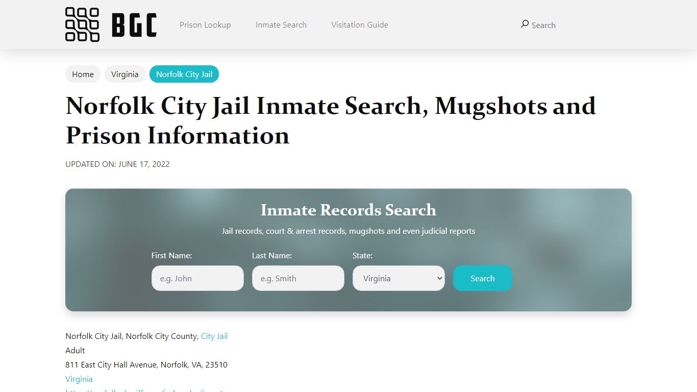 Norfolk City Jail Inmate Search, Mugshots, Visitation ...